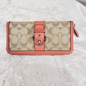 Coach Signature Wallet Tan and Coral
